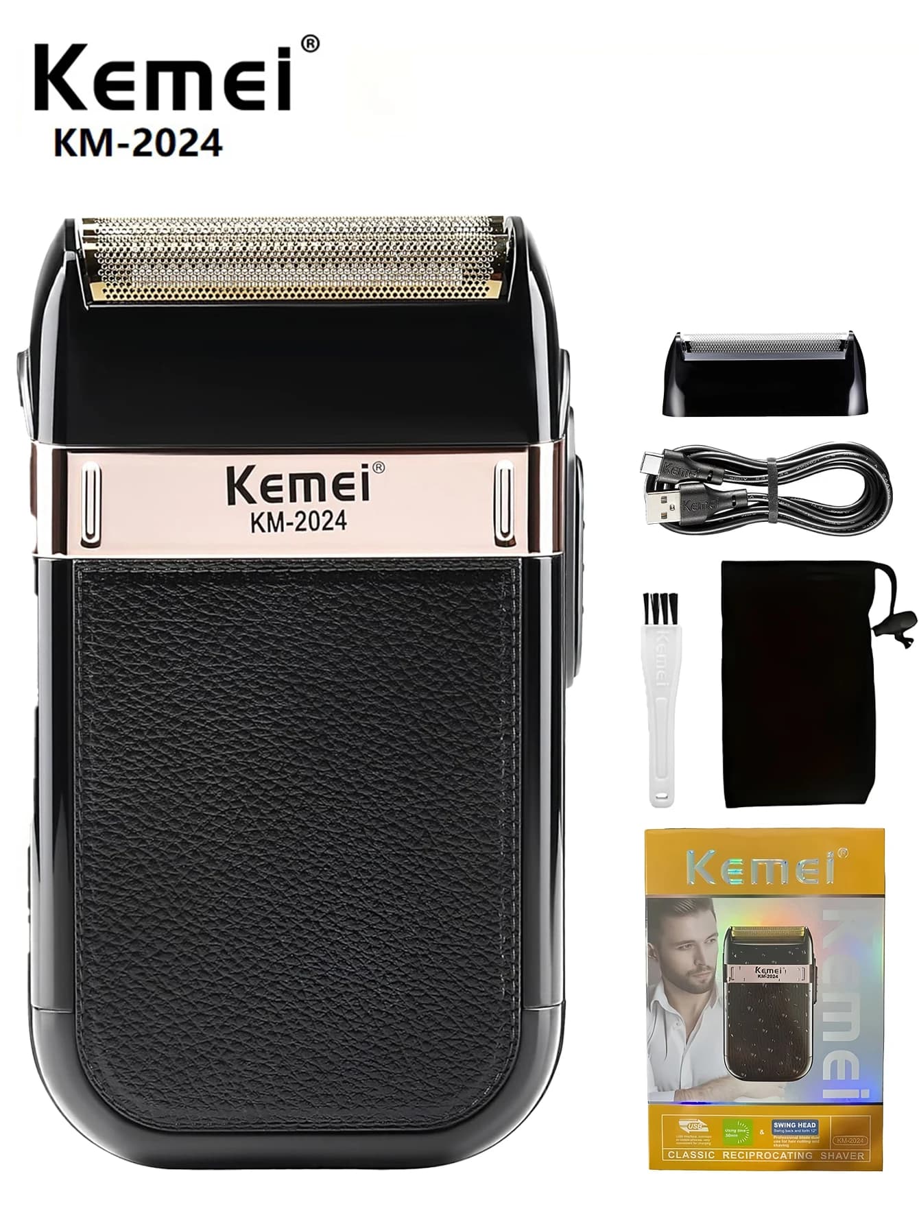 KEMEI Electric Razor for men, double blade head alternative, professional electric rechargeable shaver for domestic use. KM-2024