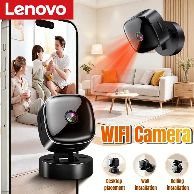 Telecamera WiFi Lenovo 6K HD, Mini Telecamera Wireless per Sicurezza e Protezione, Monitoraggio Remoto, Videocamere per Sorveglianza Domestica Intelligente