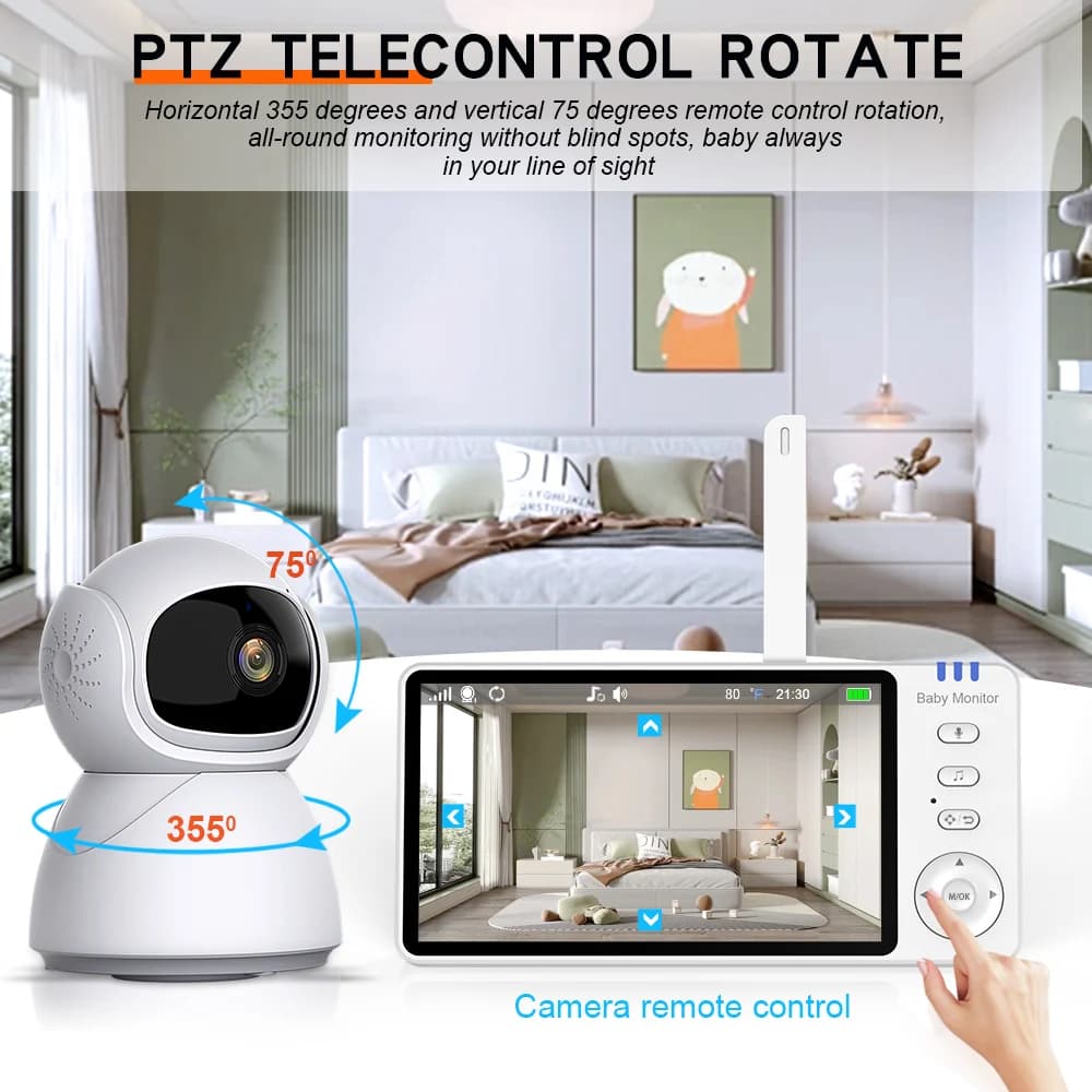 ABM570 Baby Monitor da 5 pollici 720P Visione notturna wireless Baby Monitor Musica Interfono bidirezionale Sicurezza dei bambini Distanza di visione 150M