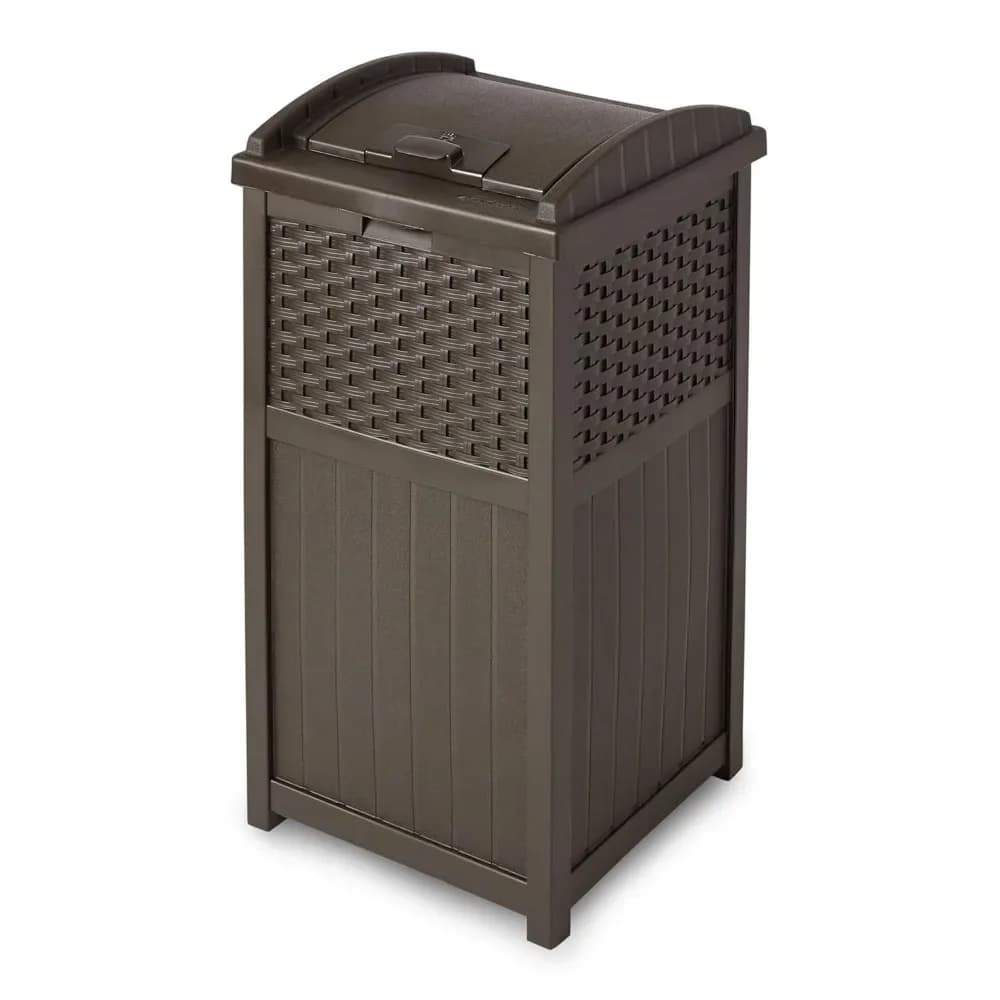 Contenitore per rifiuti da esterno da 33 galloni con coperchio per garage/cortile/giardino, marrone