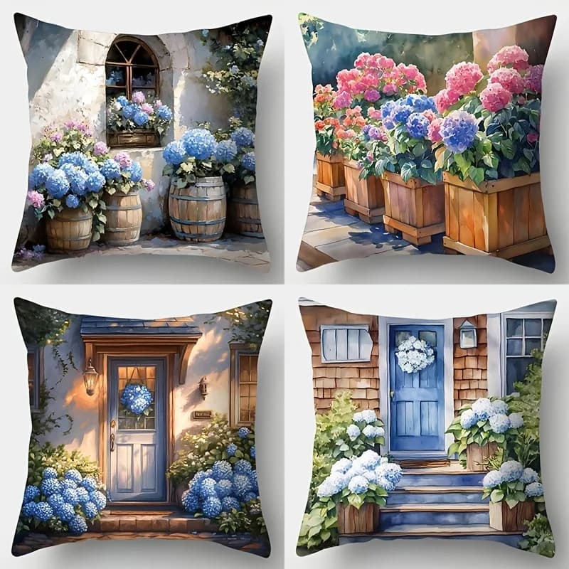 Beautiful Hydrangea Window View PillowcaseLiving room sofa cushion cover, soft and comfortable, bedroom room decoration