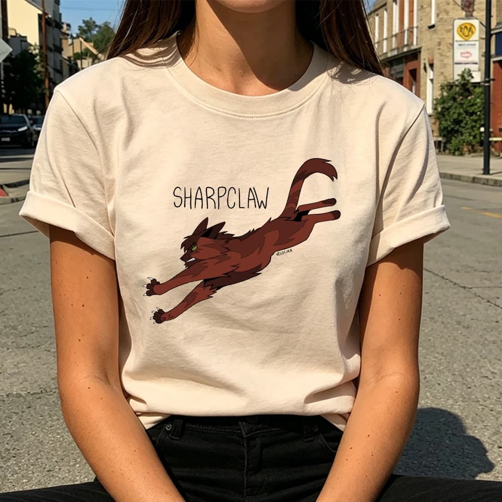 Cute The Cat Warriors Sharpclaw Print Women T-Shirt Kawaii Cartoon Warrior Cat Cotton Casual Streetwear Ladies Short Sleeve Tops