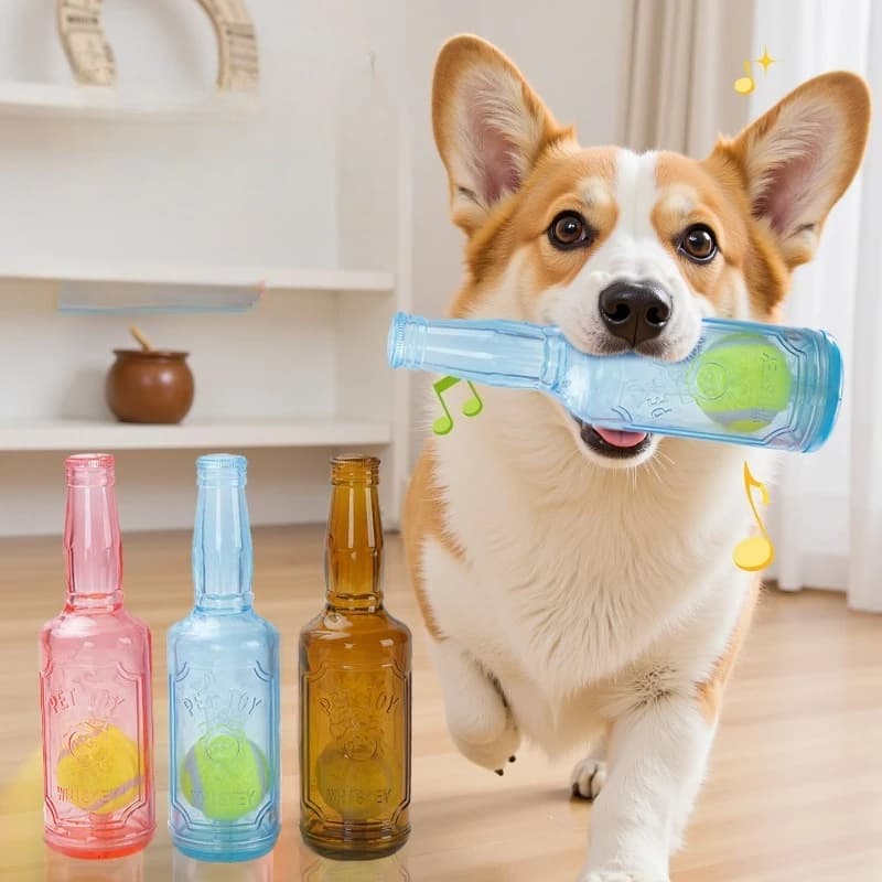 TPR Bite-Resistance Beer Bottle with Tennis Ball Toy Pet Chew Toy Puppy Teeth Grinding Dog Chewing Squeaky Interactive Toys
