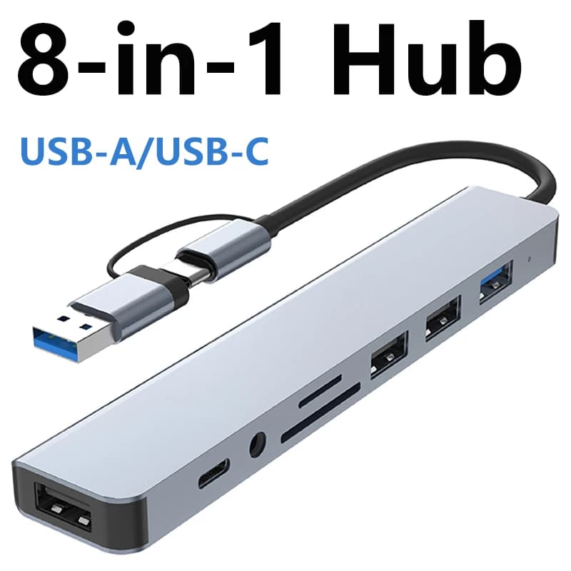 Hub USB C 8-in-1 con USB 3.0, USB 2.0, Lettore SD/TF, Audio 3.5mm e USB-A/USB-C, Plug and Play per Laptop, Tablet, Casa e Ufficio