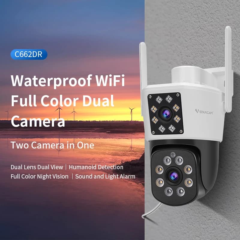Vstarcam C662DR Telecamera IP Dome PTZ a Doppia Lente 6MP, Rilevamento AI Umanoide a Colori, Sicurezza Domestica, Monitoraggio Bambini