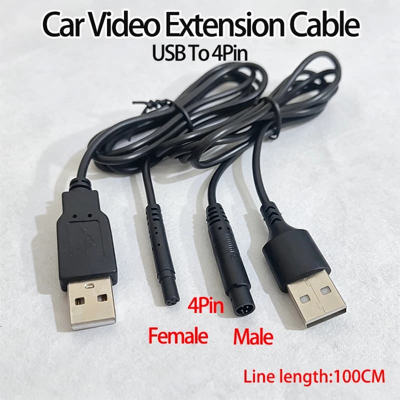 USB Male to 4Pin Male/Female Cord Car Rear View Vehicle DVR Camera Extension Connector Cable Cord HD Monitor Camera Wire 1M
