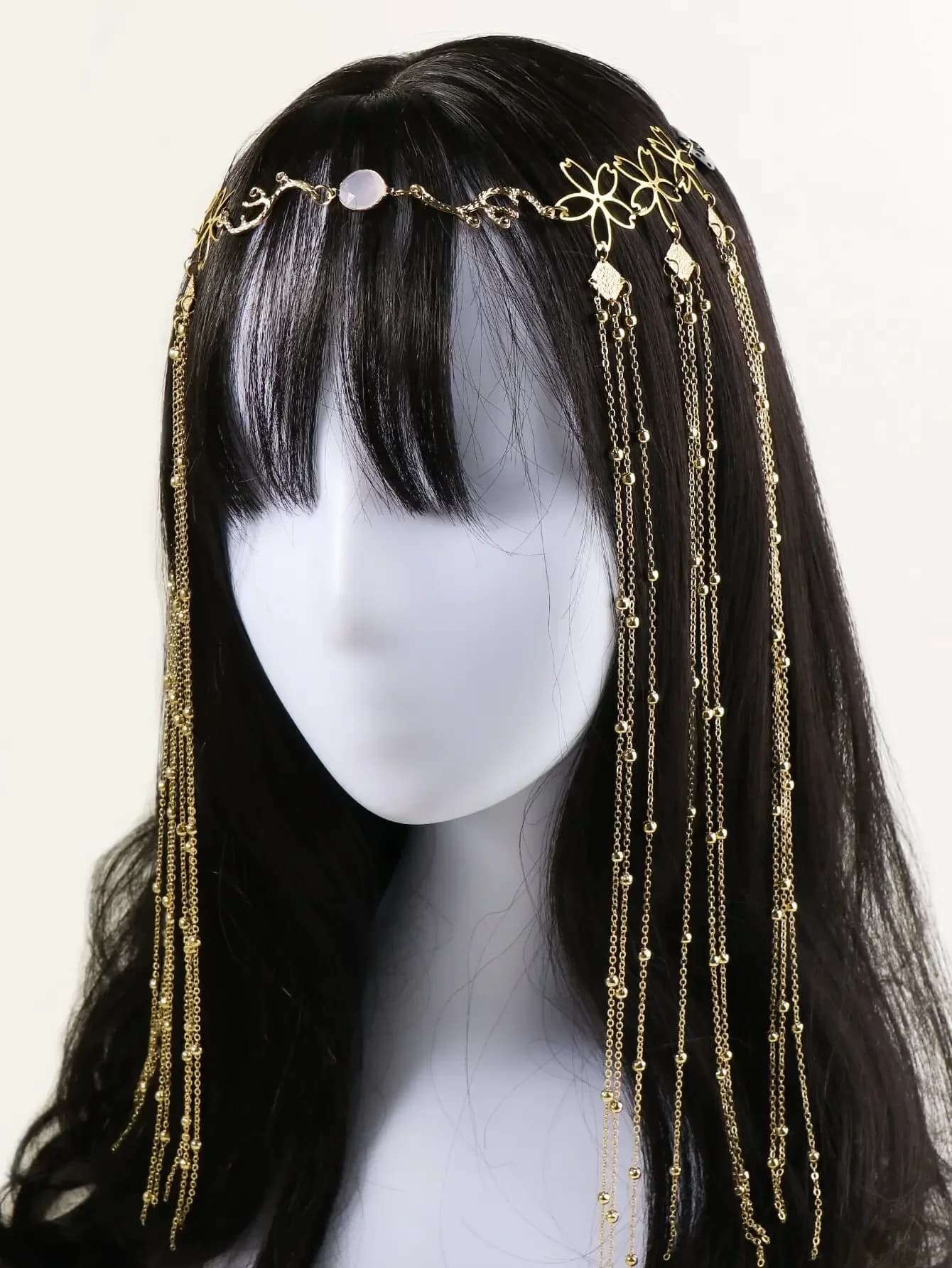 Fermaglio per capelli con nappa, ciondolo a fiore e catena, gioiello per la testa per feste, carnevale, scuola e occasioni speciali