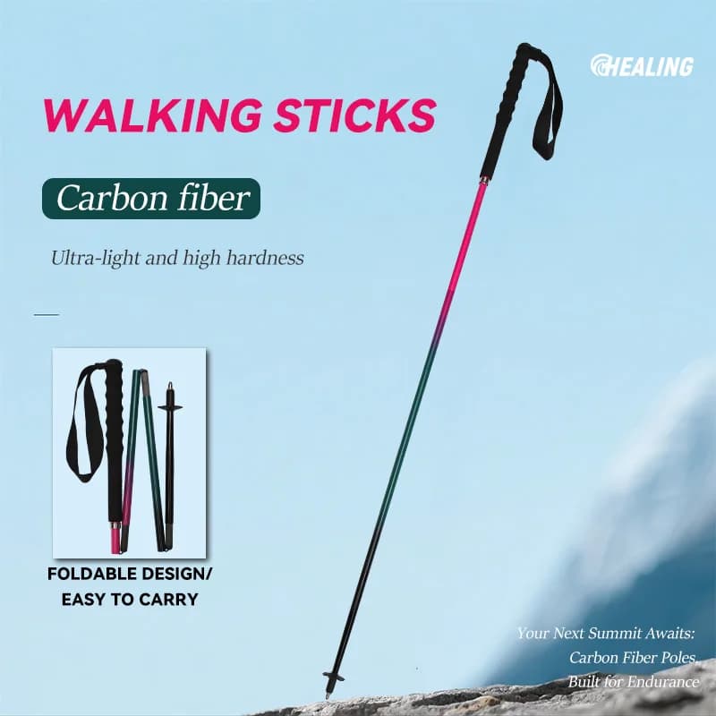 Bastoncini da Trekking Ultra Leggeri 120g, Pieghevoli in Fibra di Carbonio, Bastoni da Escursionismo, Bastoni da Passeggio per Esterni, Canna in 5 Sezioni