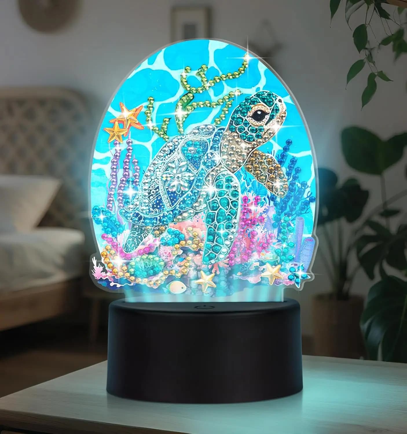 ALKALO Lampada Notturna Diamond Painting, Kit Diamond Painting per Adulti, Ornamenti da Tavolo, Decorazioni per Tavoli, Arte con Diamanti