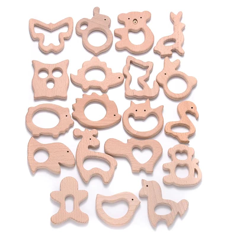 3/4/5 Pz/lotto Bambino Massaggiagengive In Legno di Faggio Naturale Animale Del Fumetto Scimmia Forma di Farfalla Piccola Asta Dentizione per Catena Ciuccio