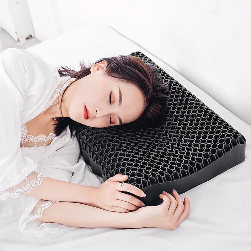 Black Bamboo Charcoal TPE Gel Honeycomb Grid Washable Jelly Silicone Neck Support Breathable Sleeping Pillow for Comfort Sleep