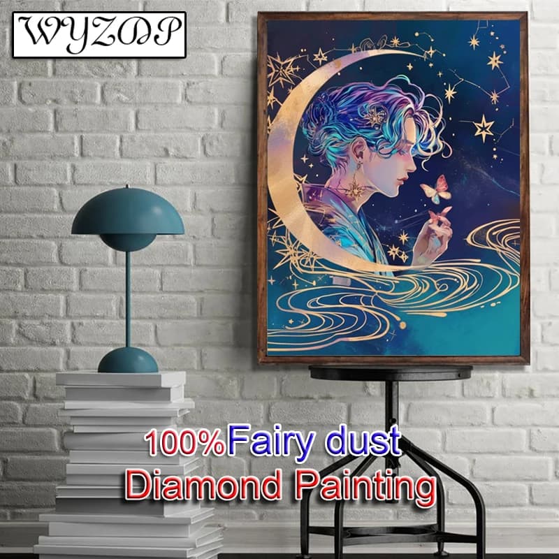 WYZDP 100% Fairy Dust Diamond Painting Kits Cartoon Boy Picture Square Diamond embroidery Wall Art Diamond Art Fairy Dust Decor