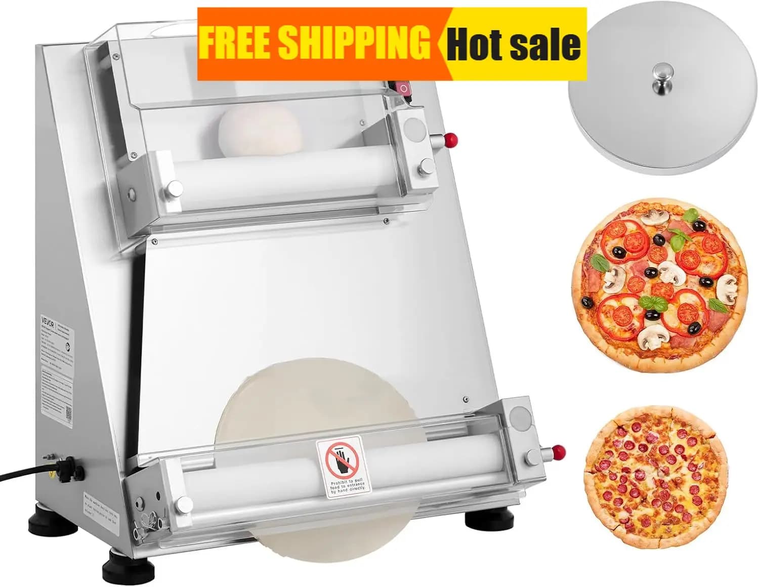 Pizza Dough Roller Sheeter 3 16 Inch Semi automatic Stainless Steel Pizza Press Commercial Electric 390W Pasta Maker Machine