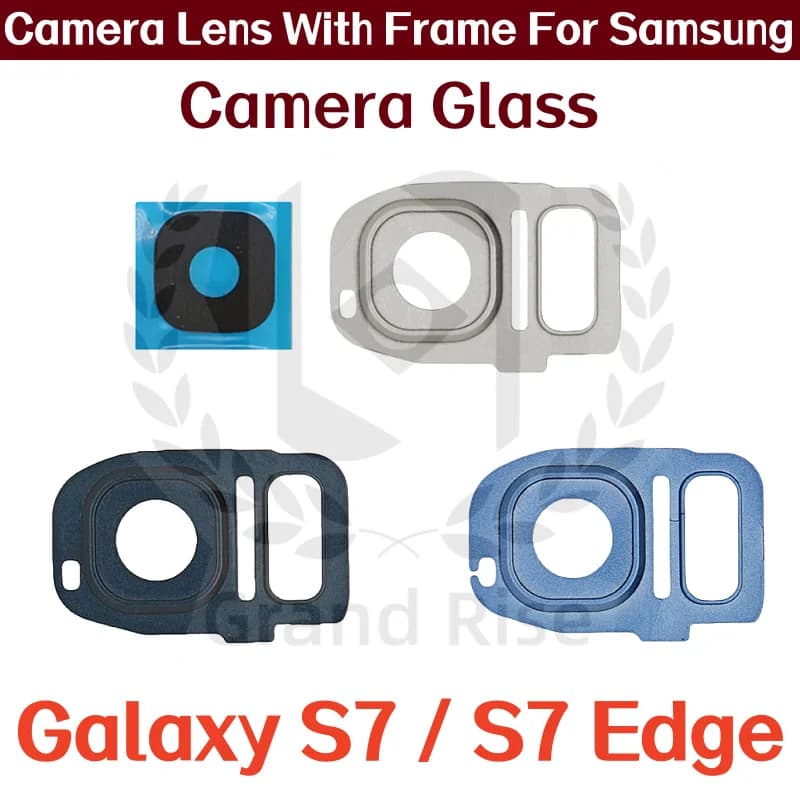 Obiettivo in vetro per fotocamera posteriore per Samsung Galaxy S7 S7Edge Obiettivo in vetro per fotocamera posteriore con cornice con parti di ricambio adesive