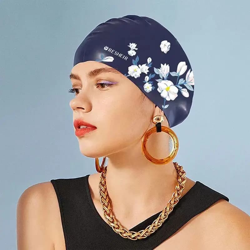Silicone swimming head high elasticity waterproof swim head for women swimming head printed for adults comfortable for long hair