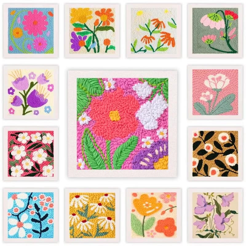 DIY Punch Needle Embroidery Kit For Adult Beginner Punch Stitching Craft Set For Starter With Frame Flowers Pattern Threader Yar