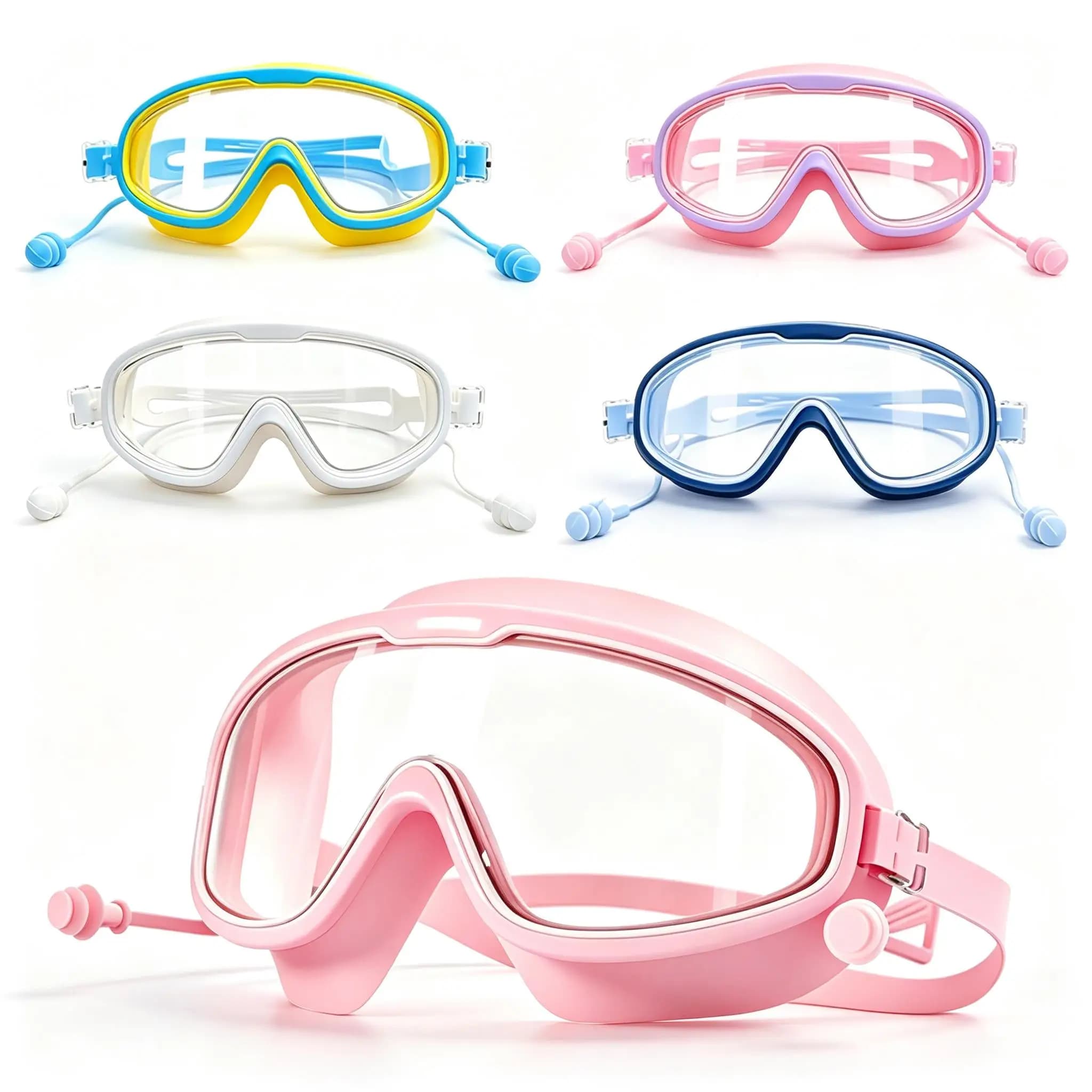 Kids Swim Goggles Soft Silicone Seal Flexible Nose Bridge,Pink Blue & More Colors Optional for Swim Lesson Rafting