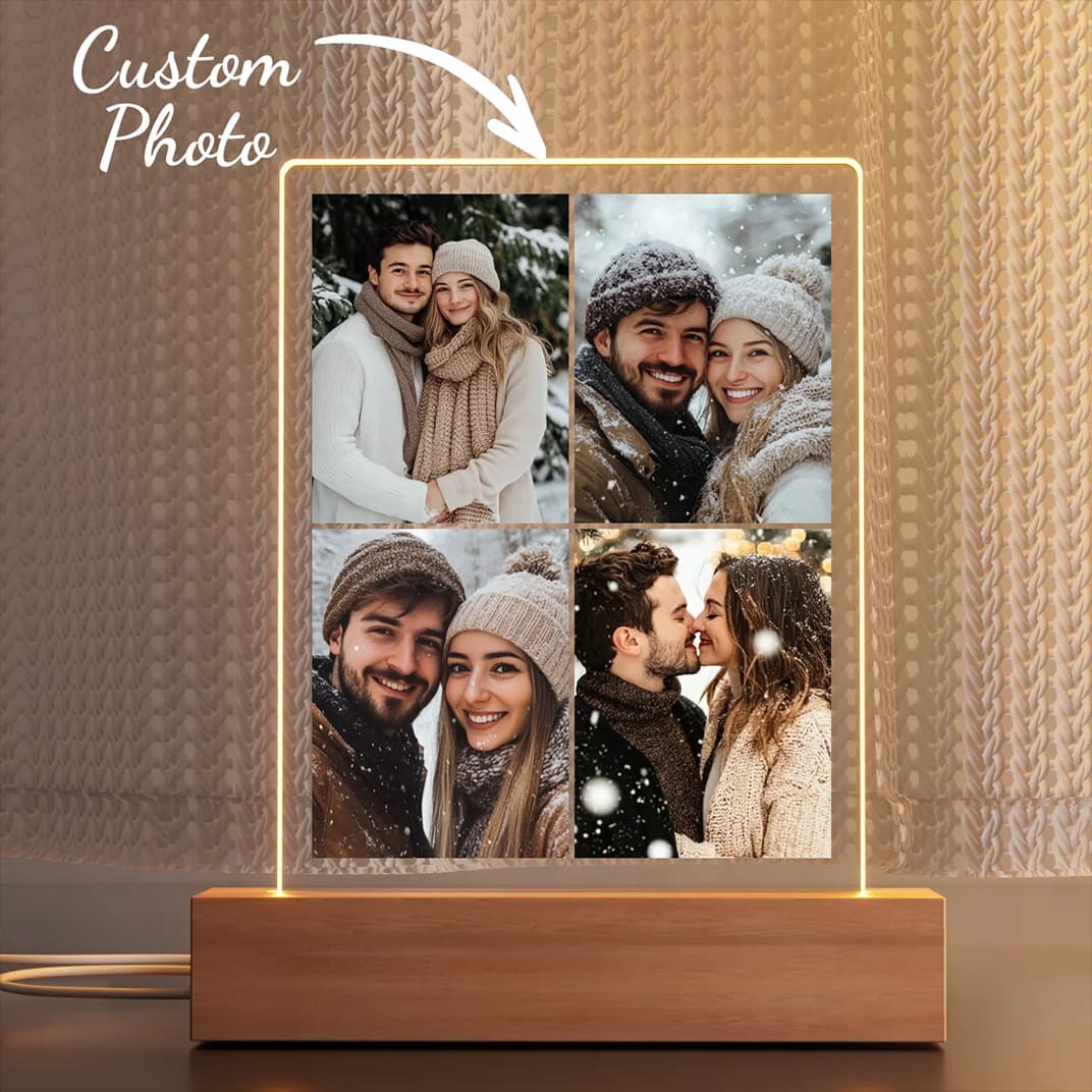 Collage personalizzato per coppie Foto Luce notturna a led, Luce notturna in acrilico personalizzata con foto e testo, Luce fotografica personalizzata,