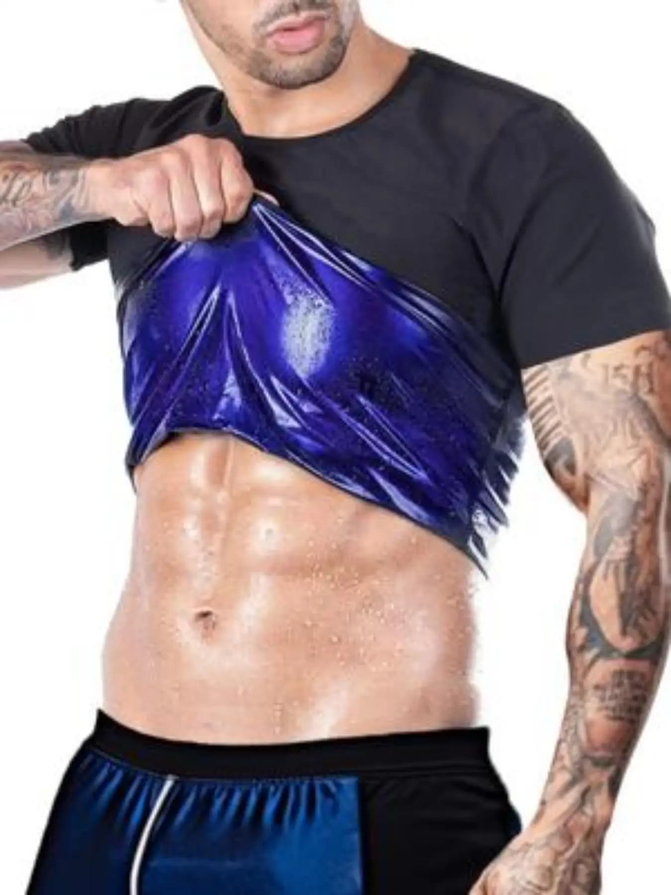 Men's sports t-shirt, long sleeved sauna mesh that absorbs sweat, men's sauna mesh, neoprene training mesh, clothing for return to school