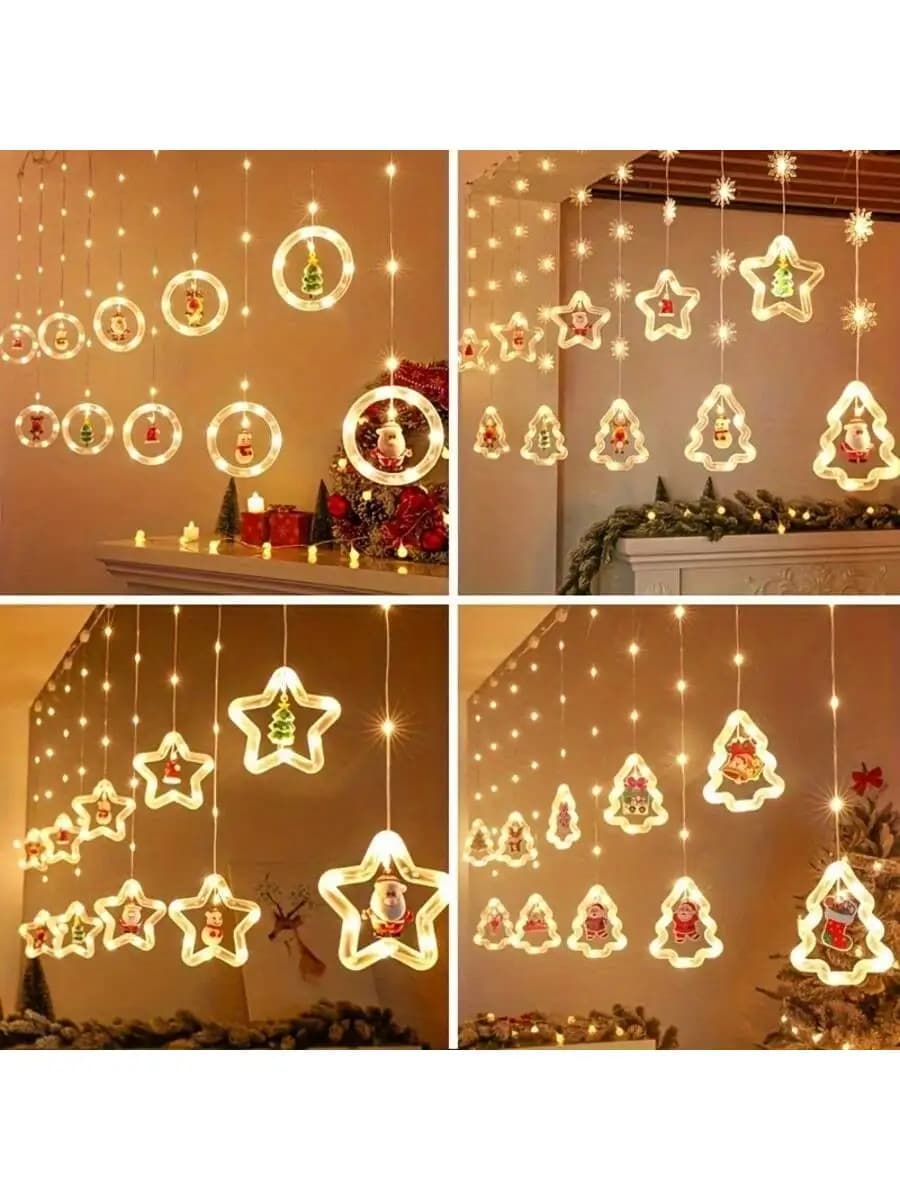 LED Christmas Curtain Lights, USB Powered With Control,Santa Claus Cartoon Design Indoor Room Decoration Window Holiday String Light, Window Display, Holiday Decorations, Playful Illumination, Festive Theme, Energyefficient Leds, Durable Lighting, Decorat
