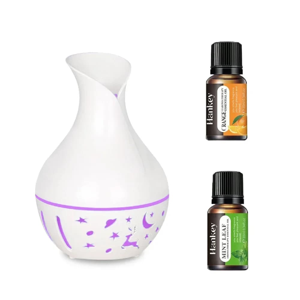 Diffusore di oli essenziali da 200 ml, umidificatore USB, mini macchina per nebulizzazione con luci colorate per casa e ufficio, include due oli