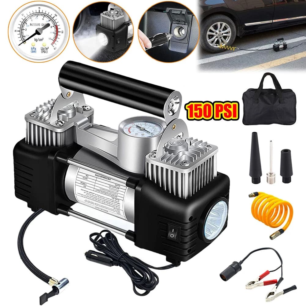 Compressore d'aria portatile 12V a doppio cilindro per auto e camion, gonfiatore digitale per pneumatici 150PSI, pompa gonfiabile per pneumatici