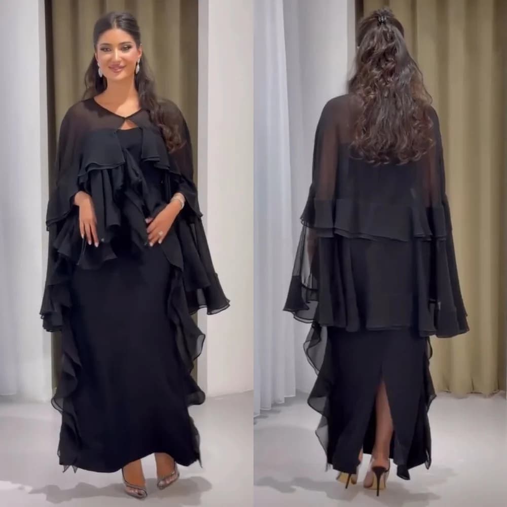 Customized High Quality Chiffon Pleat Ruffle Straight Jewel Midi Dresses Bespoke Occasion Prom Matching Fashion
