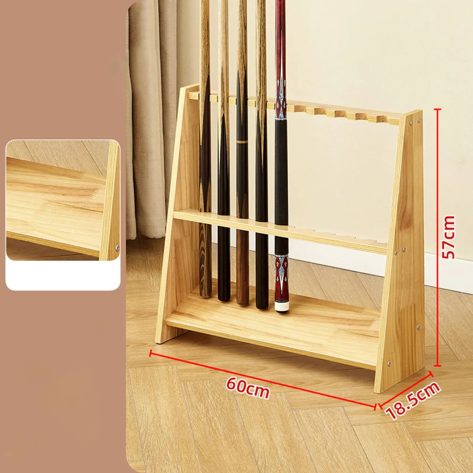 Portastecche da Biliardo in Legno, Espositore per Stecche, Accessori per Biliardo, Espositore da Terra a 2 Livelli