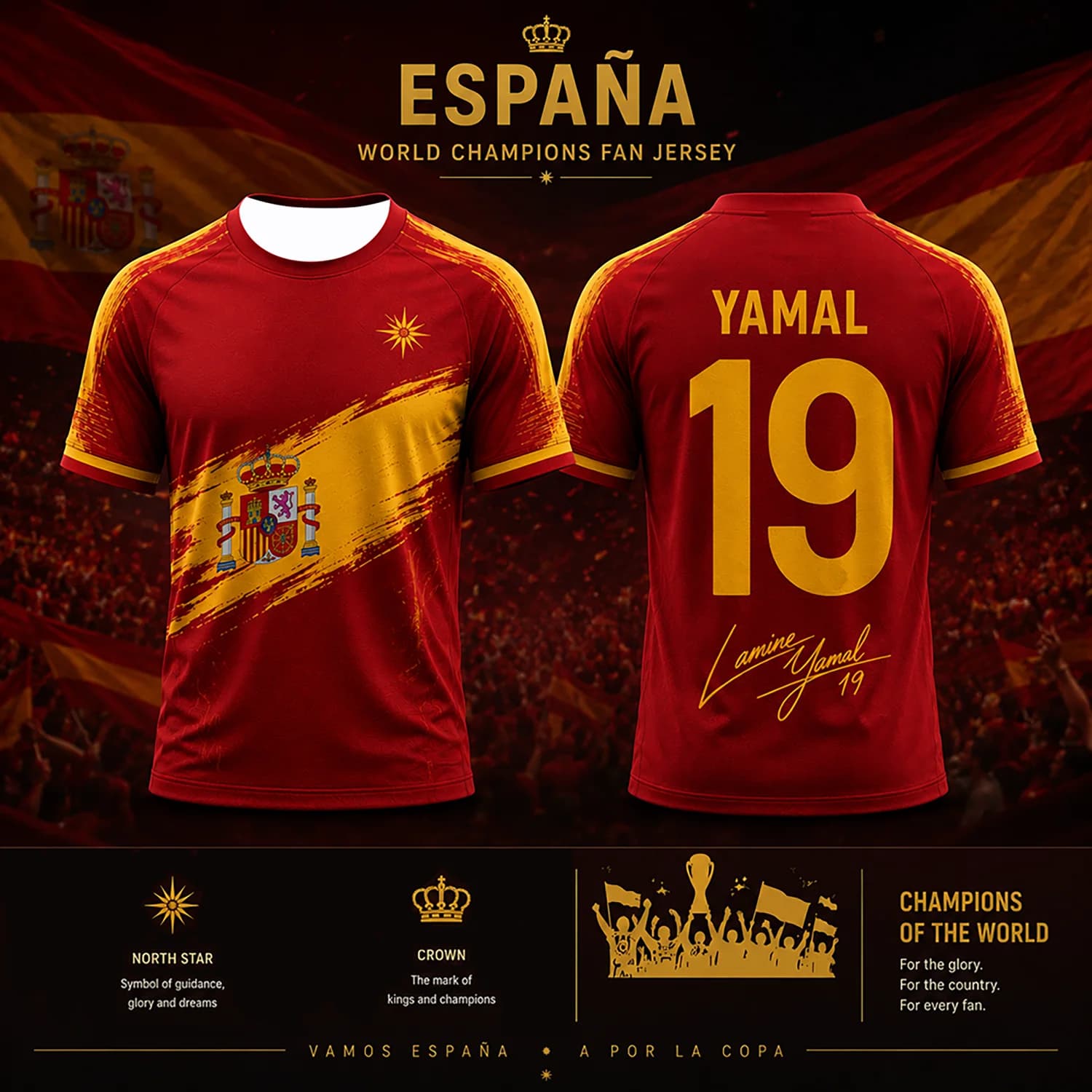 Spain 2026 Champions T-Shirt Men Women 3D Print Polyester Short Sleeve Quick Dry Breathable Football Jersey Fans Gift