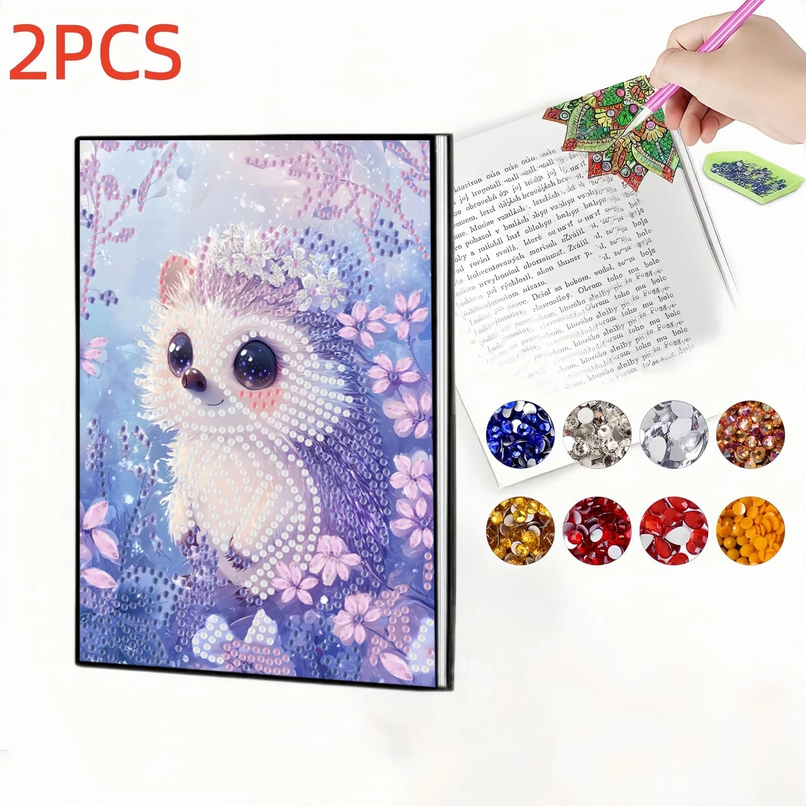 2pc, 1 Piece of Diamond Painting Notebook +1 piece of Bookmark, Hedgehog pattern, PU leather Material Sketchbook, Protective boo