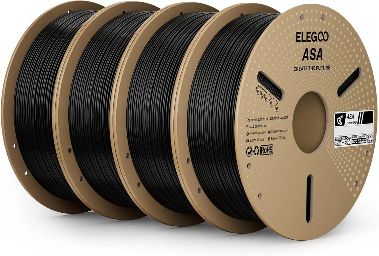 Filamento ASA 1.75mm Nero 4KG, Resistente ai Raggi UV e alle Intemperie, Filamento per Stampante 3D per Parti Funzionali da Esterno, Alta Resistenza agli Urti
