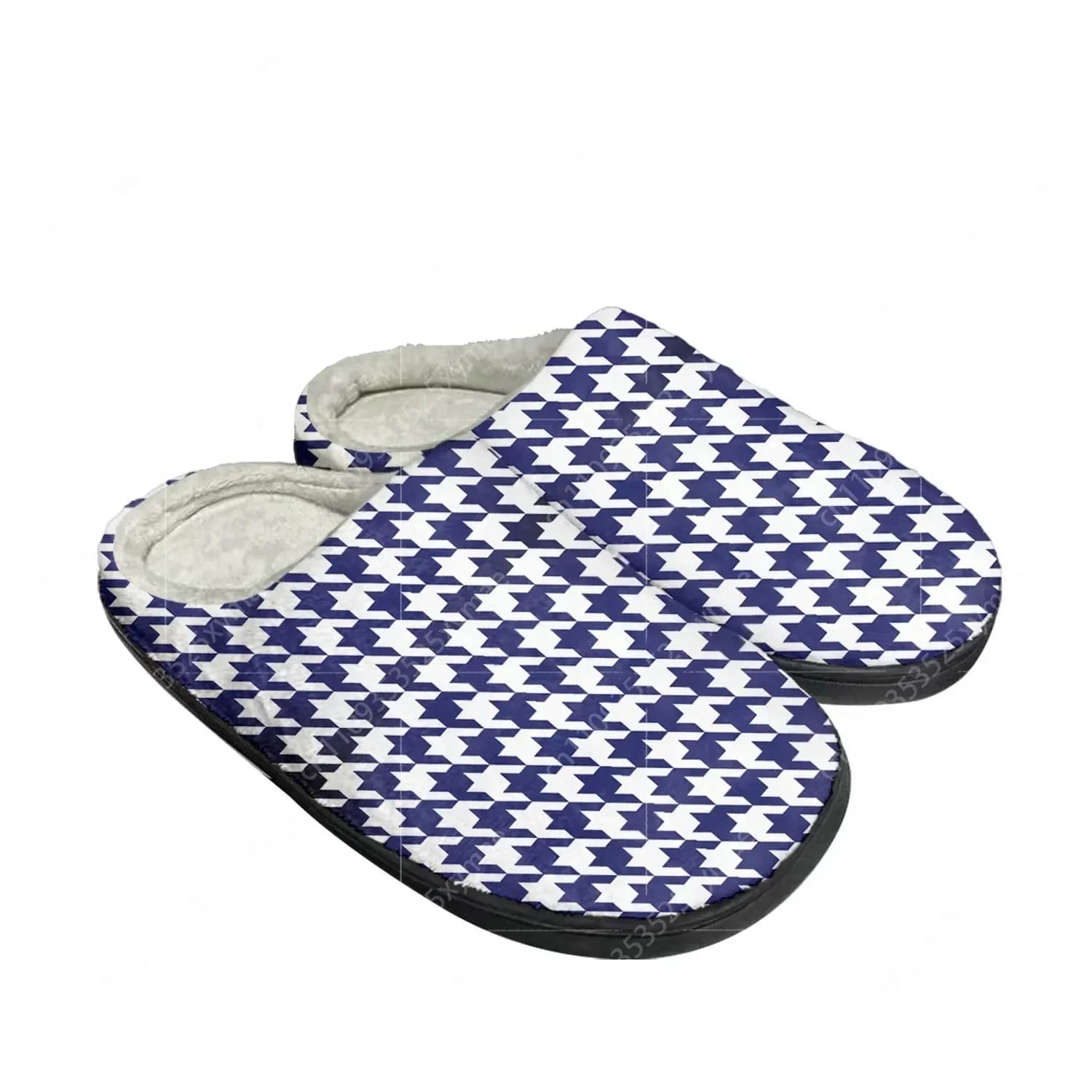 Pantofole Personalizzate in Cotone con Motivo Pied-de-Poule, Sandali da Casa per Uomo e Donna, Scarpe Casual in Peluche per Camera da Letto, Calde e Termiche, Nere