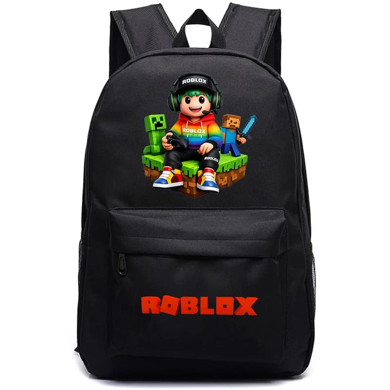 Zaino scolastico con stampa Roblox Game, nero, casual, unisex, per ragazzi e ragazze, studenti, uso quotidiano, leggero e resistente