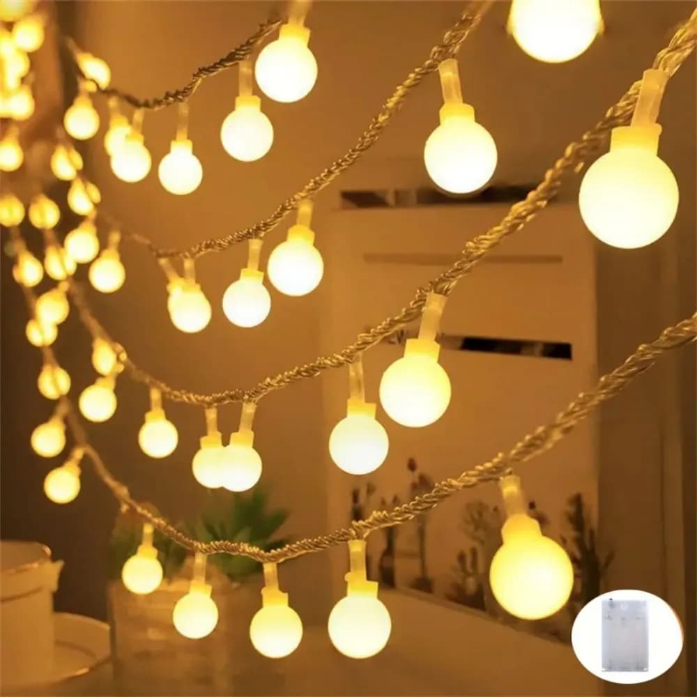 1PC 1.5M10LED/3M20LED piccola sfera bianca batteria scatola luce della stringa, alimentata a batteria, senza batteria, utilizzata per tenda, decorazione del partito
