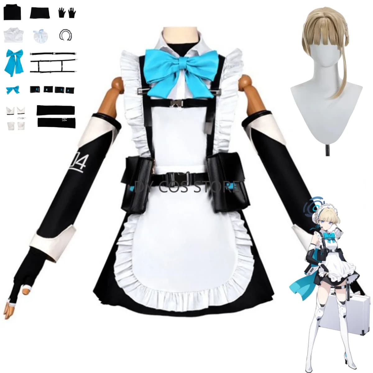 Gioco Blu Archivio L'animazione Asuma Toki Costume Cosplay Blu Bianco Lotta Uniforme Cameriera Parrucca Donna Vestito di Carnevale Sexy