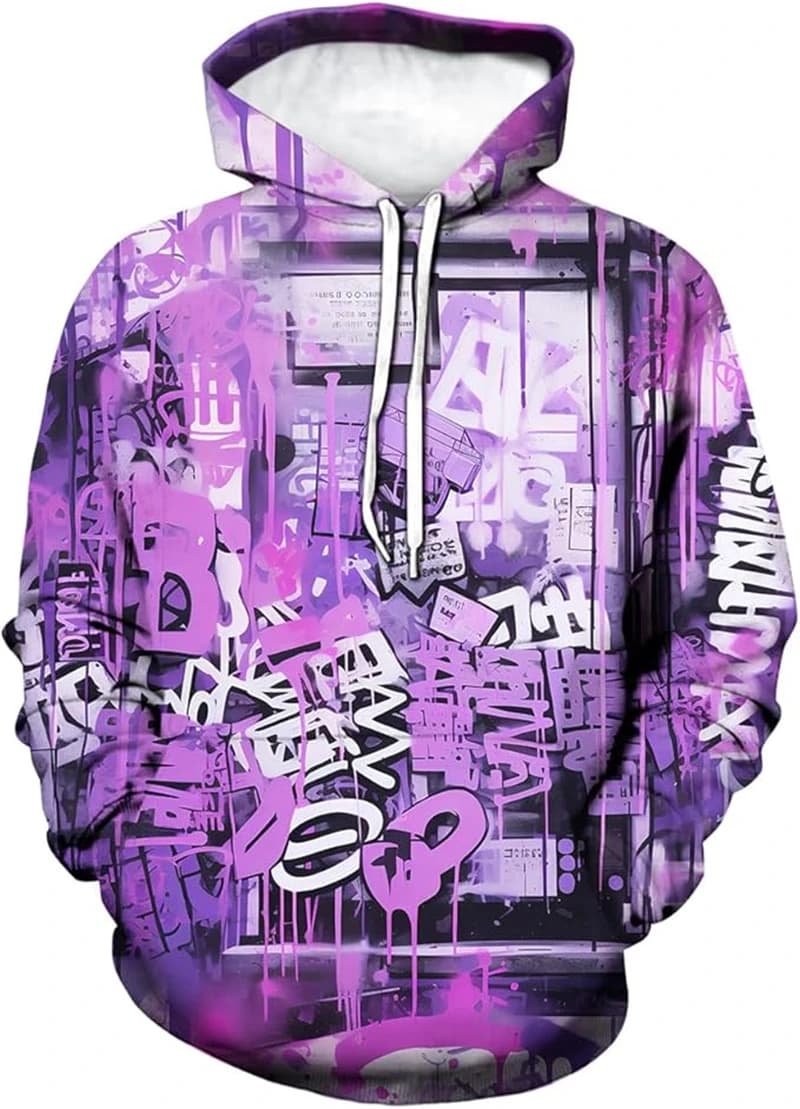 Felpa con Cappuccio Vintage con Stampa 3D, Grafica Trippy e Animazione Graffiti, Tasche, Maniche Lunghe, Pullover Trendy Unisex