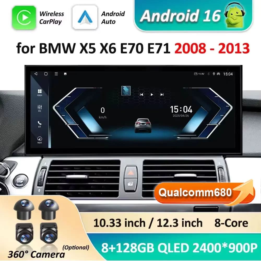 Navigazione GPS Android 16 per BMW X5 X6 E70 E71 2008 - 2013 Sistema ClC/CCC Autoradio Lettore multimediale BT 4G DSP Stereo WiFi 4G