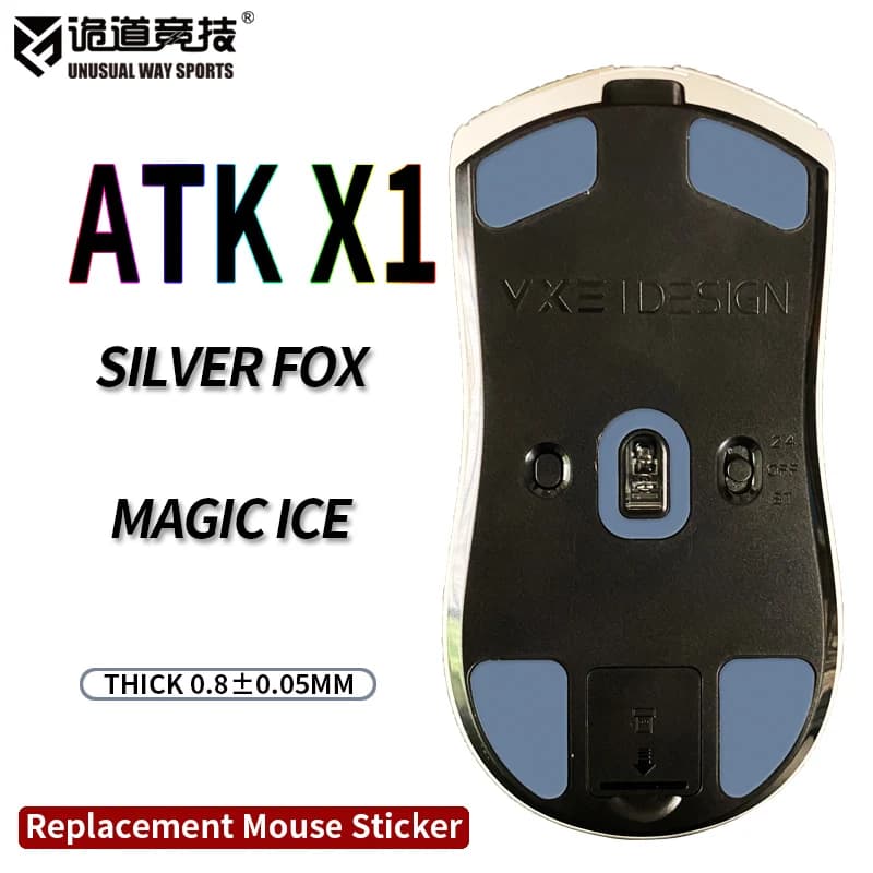 InsolitoWaySports Mouse Pattini Piedi ATK X1 Superficie curvata PTFE Anti collasso Multistrato Magic Ice Silver Fox