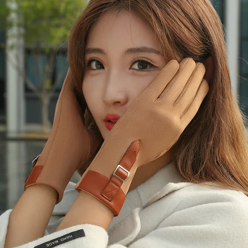 Suede Velvet Gloves Women Winter with Extra Fleece Warm Touchscreen-friendly Suitable for Cycling and Driving Motorcycle Gloves