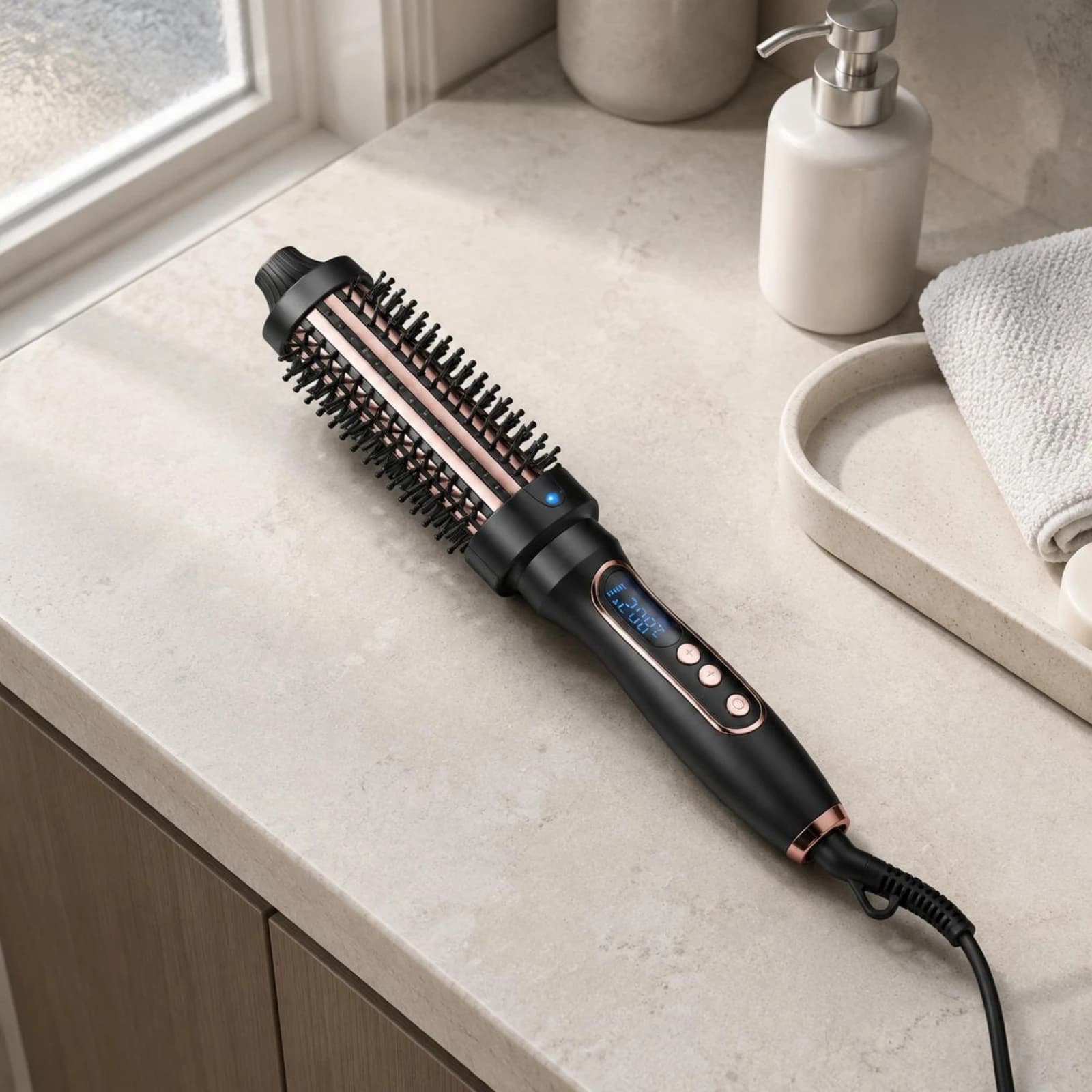 Spazzola Arricciacapelli e Lisciante con Display LCD, Pettine Elettrico Riscaldato, Spazzola Rotonda Anti-Scottatura, Styler per Capelli a Riscaldamento Rapido per Casa e Salone