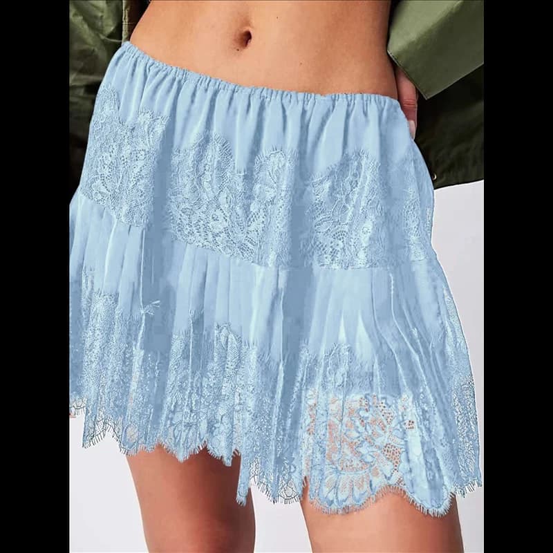 ABRT-Women's Y2k Half Slip Skirt Low Rise Pleated Ruffle Lacetrim Skirt Layered Flowy Short Skirts Underskirt
