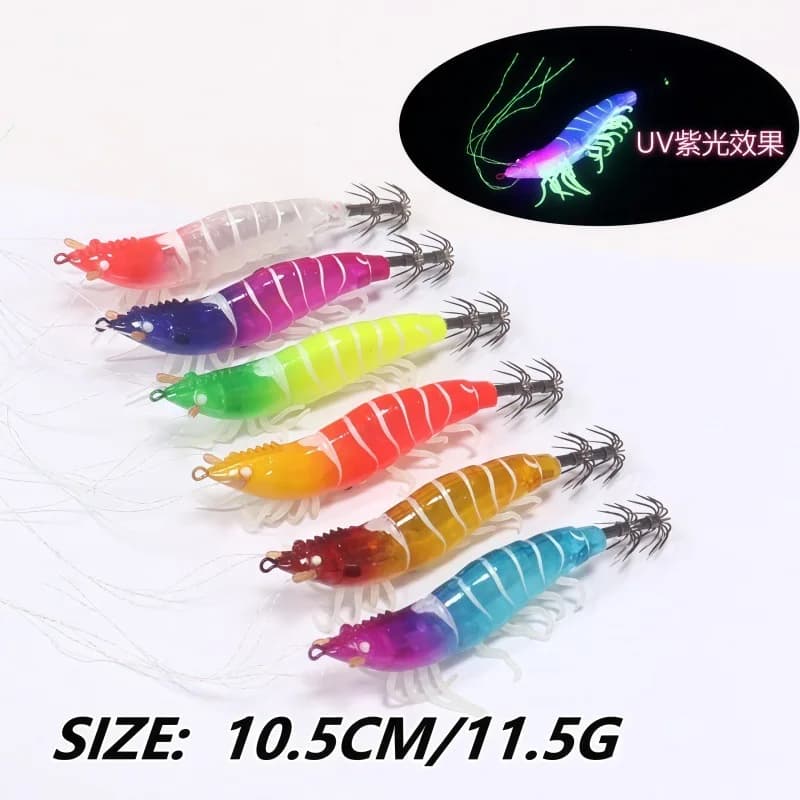 AS Hard Bait Glow Shrimp Hook Life like fish Crowns 7g12g Squid Jigs Sea Fishing Lure Set Artificial Cuttlefish Octopus