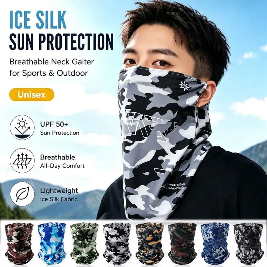 1/2Pcs Summer Ice Silk Cycling Masks Hanging Ear Breathable Face Scarf Neck Cover for Outdoor Hiking Sunscreen Balaclava Unisex