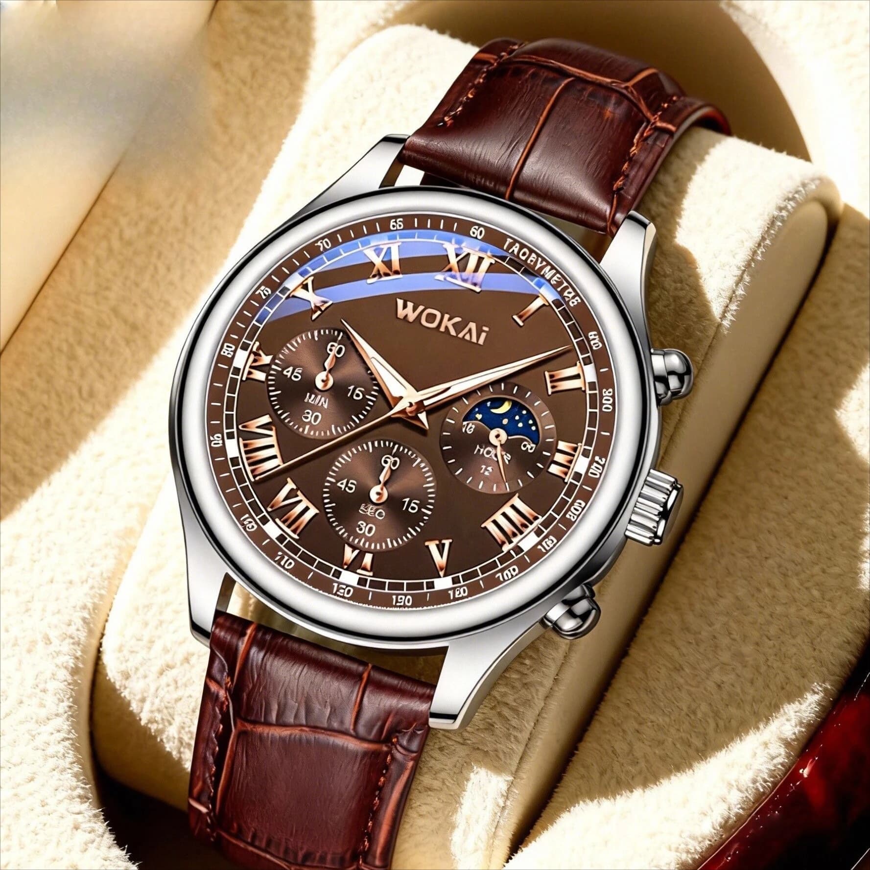 Men's Luxury Watches, Leather Strap, Round Dial, Men's Quartz Analog Wrist Watch, Reloj Hombre (No Box)
