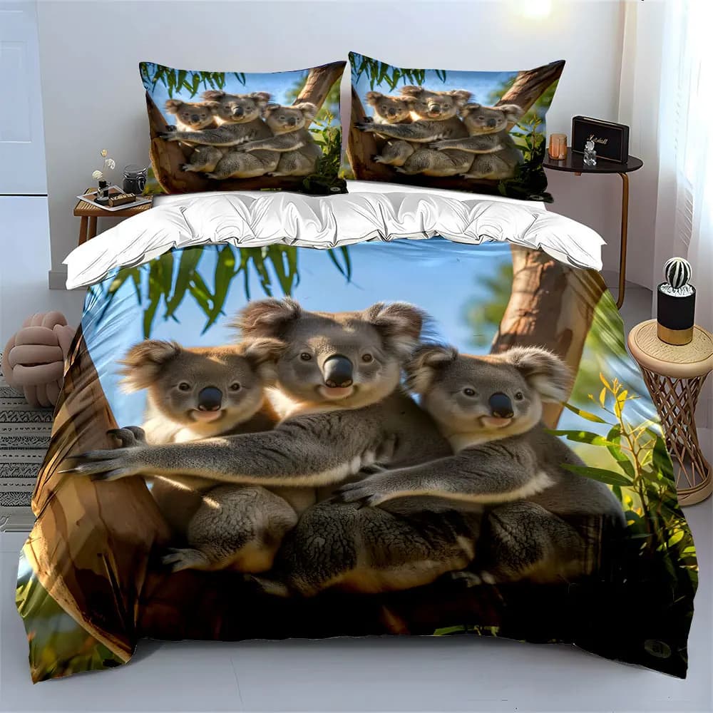 Set Decorativo Trio Famiglia Koala, Set di Biancheria da Letto Morbido e Delicato sulla Pelle, Include 1 Copripiumino e 2 Federe, Regalo