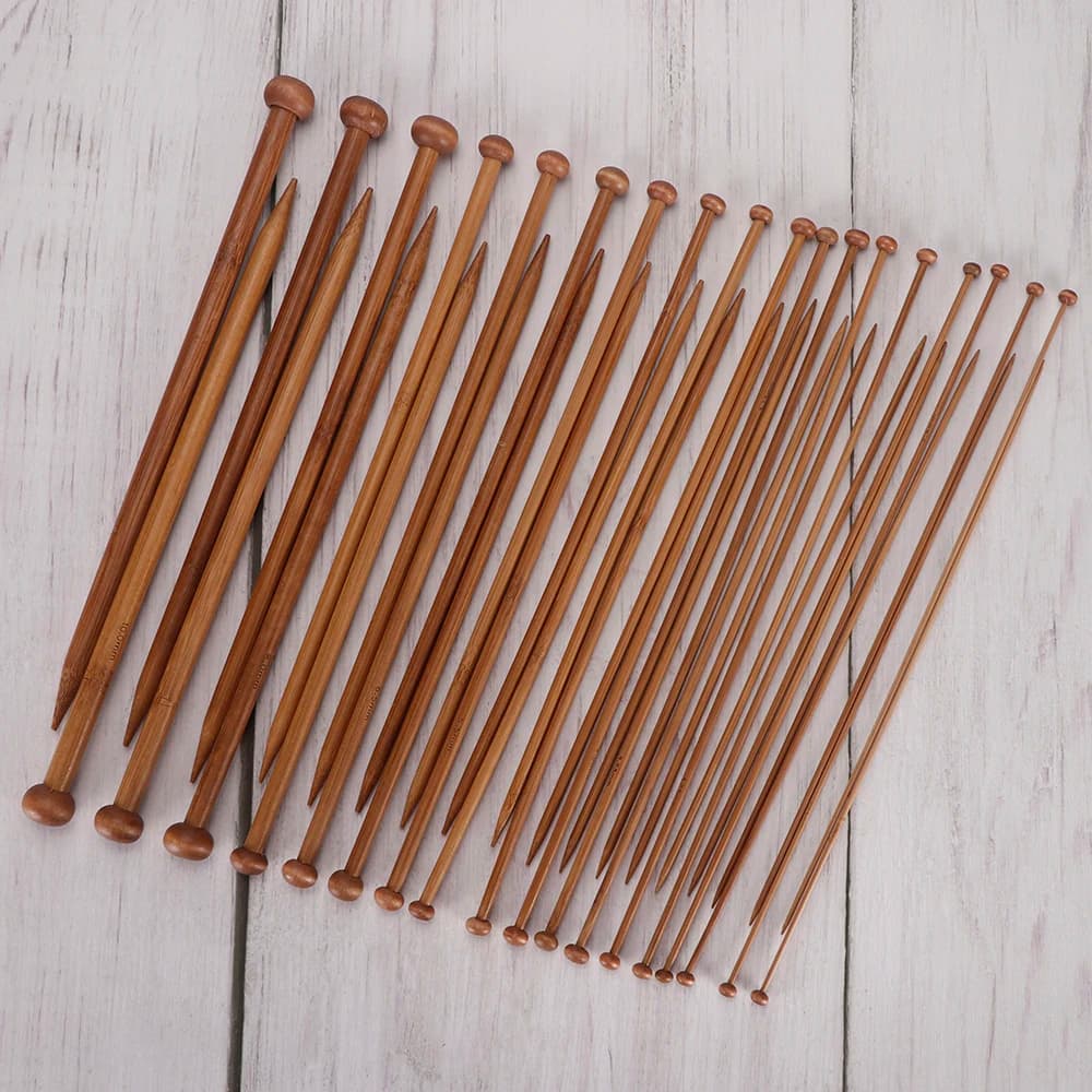 18Pairs Bamboo Knitting Needles Set Single Pointed Wood Weaving Sizes 2-10mm for All-Season Sweaters & Blankets Craft Kit