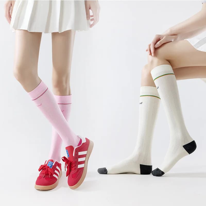 Fashionable Multicolor Mesh Compression Sports Socks for Women – Mid-Calf Fitness Running Jump Rope and Yoga Socks