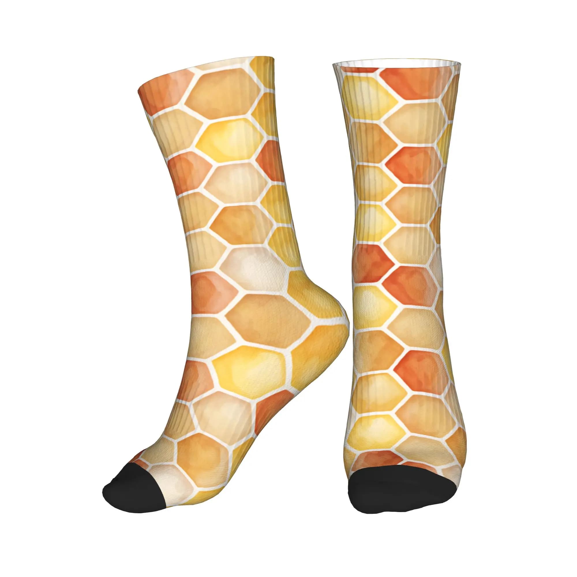 Warm Sunset Watercolor Honeycomb Dress Socks Men Women Warm Fashion Novelty Crew Socks