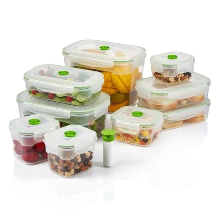 Contenitori per Alimenti Sottovuoto con Pompa Manuale, in Plastica Senza BPA, Ermetici per Preparazione Pasti e Avanzi, Mantengono il Cibo Fresco