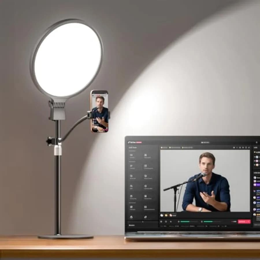 Luce ad Anello da 1300 Lumen con Supporto per Scrivania, Computer e Laptop, Illuminazione per Podcast e Streaming con Supporto Flessibile per Telefono, CRI 98+